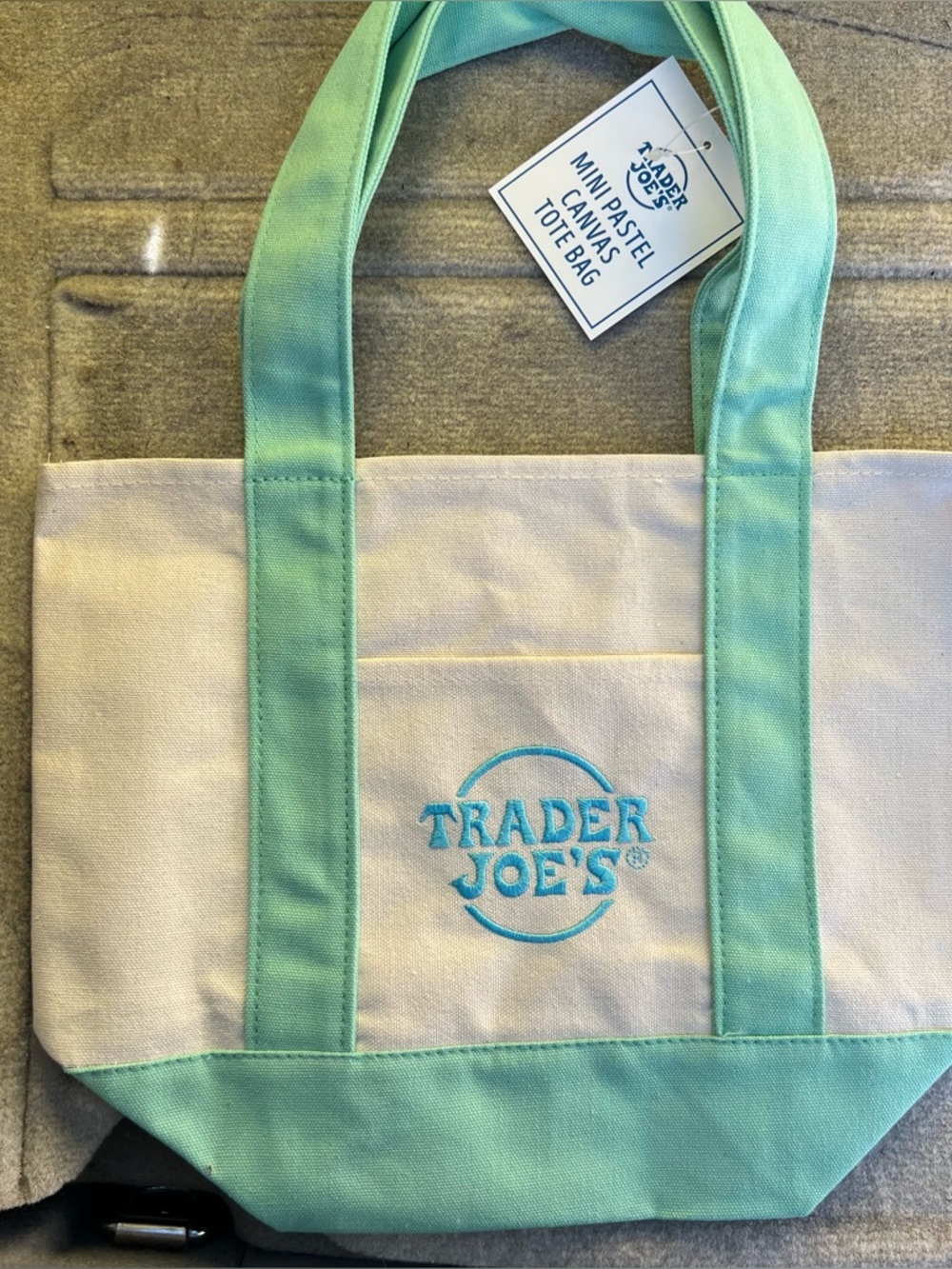 NWT Trader Joe’s Mint Pastel Canvas Tote Bag